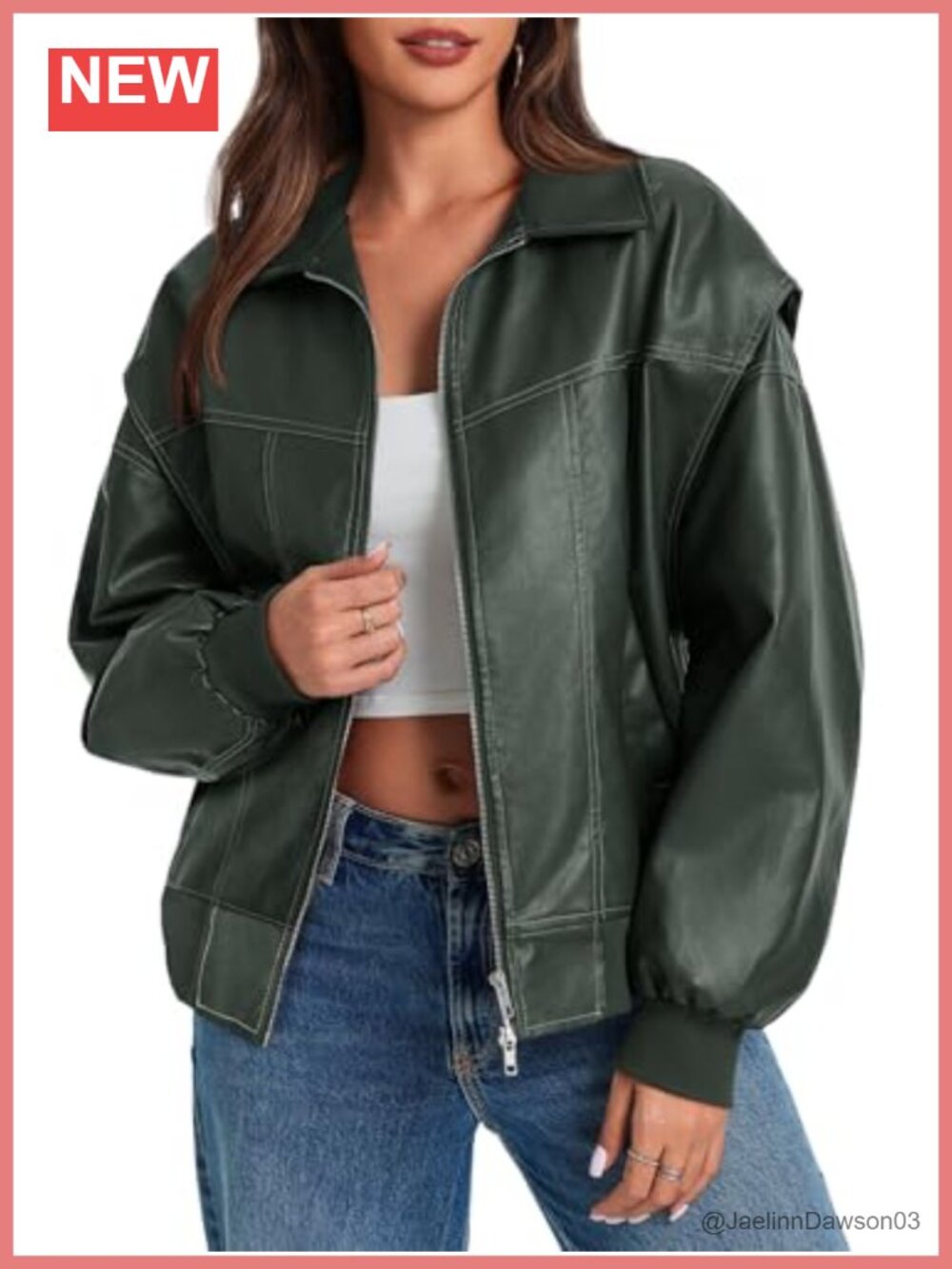 Oversized Faux Leather Bomber Jacket Zip Up Moto Biker Coat